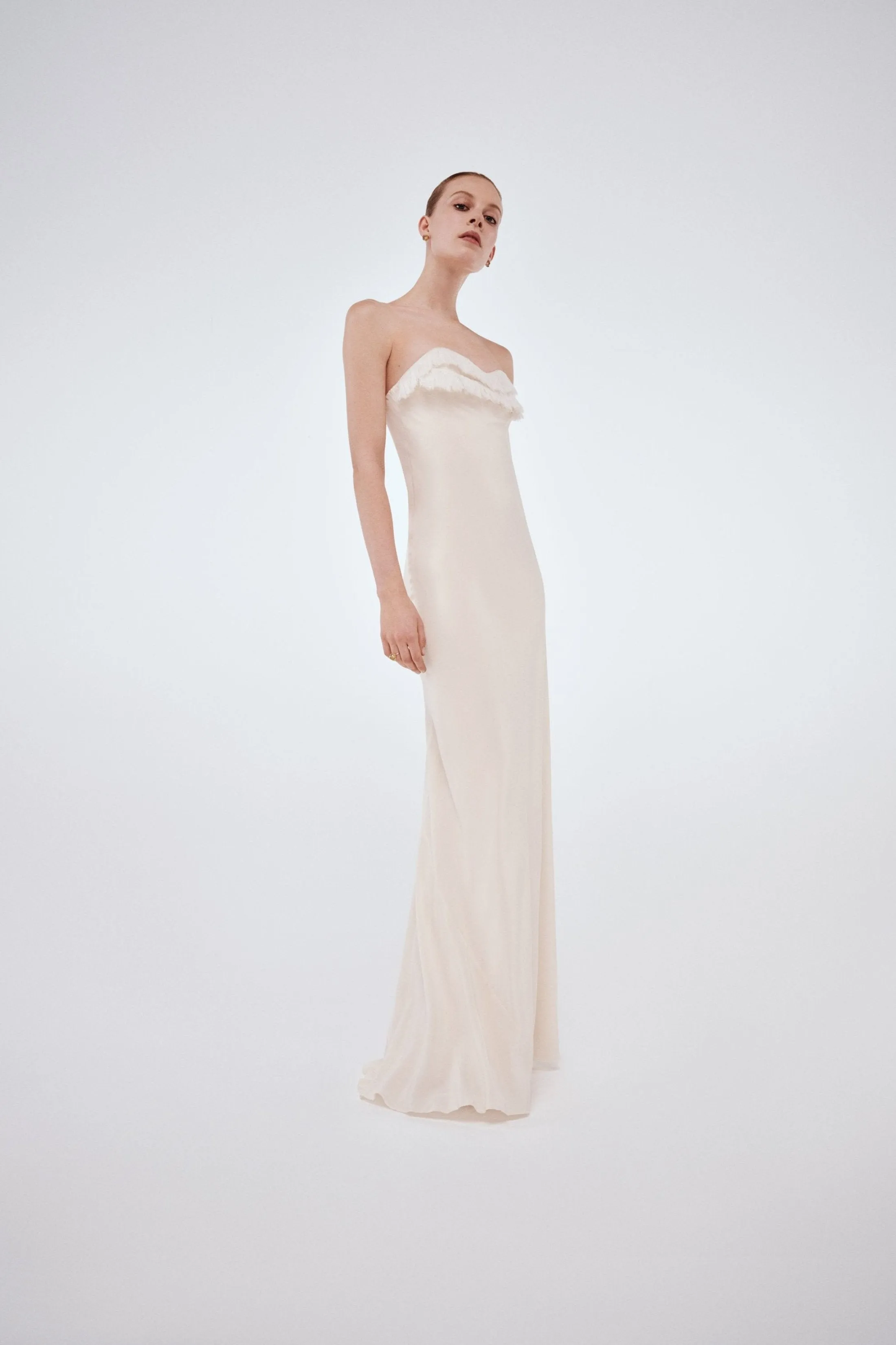 Exclusive Floor-Length Corset Detail Gown In Ivory