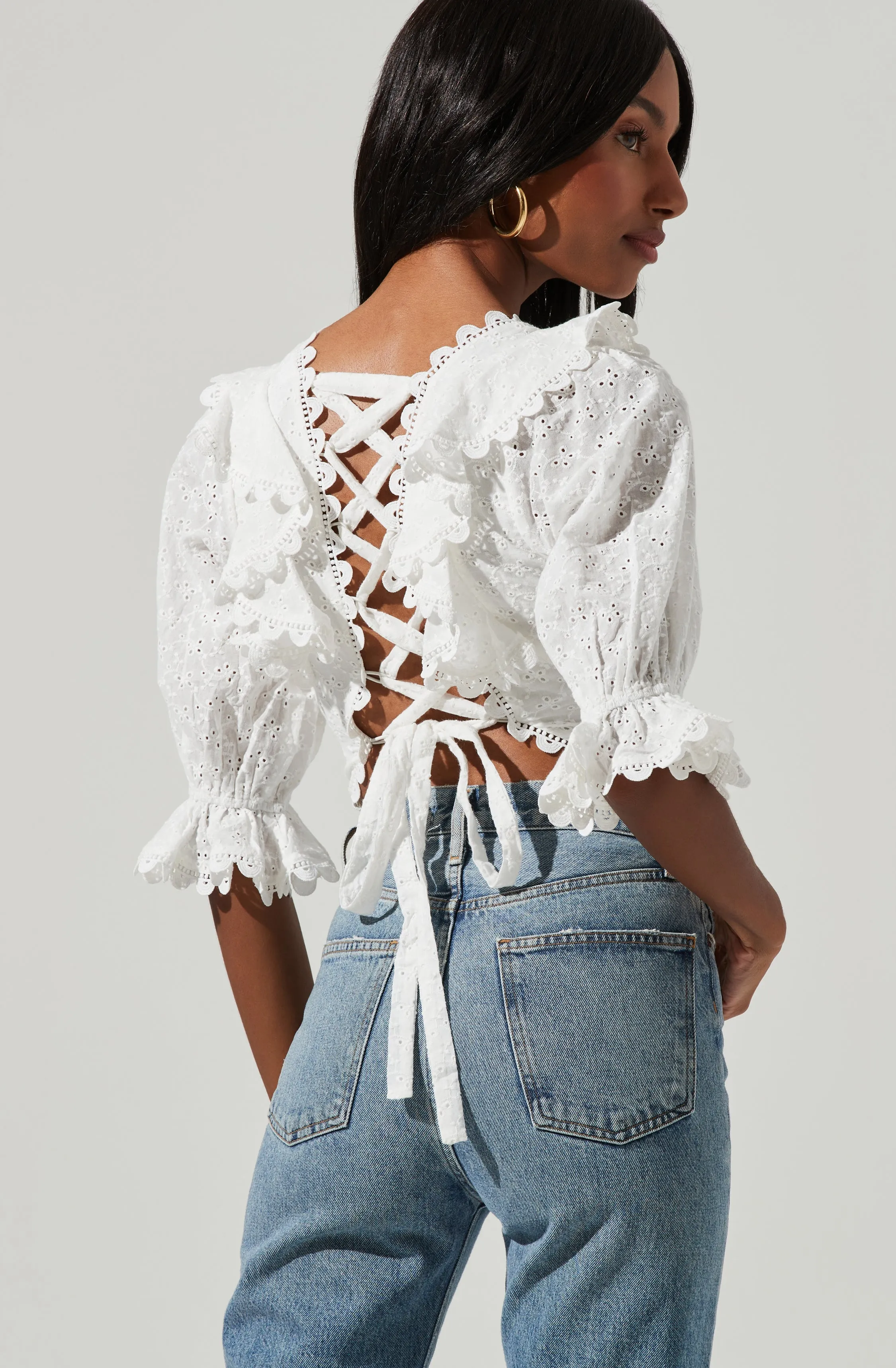 Eyelet Lace Up Back Top