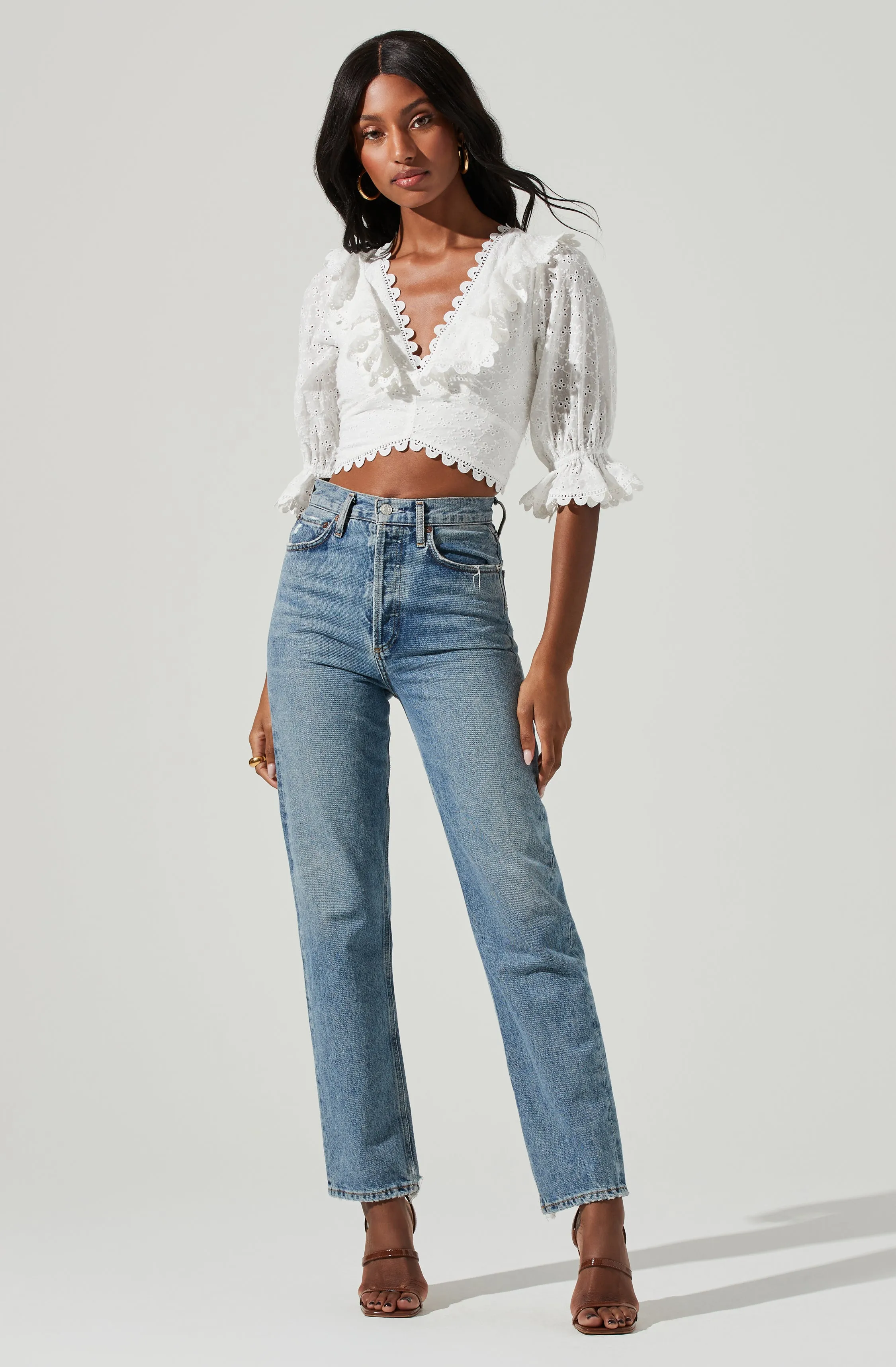 Eyelet Lace Up Back Top