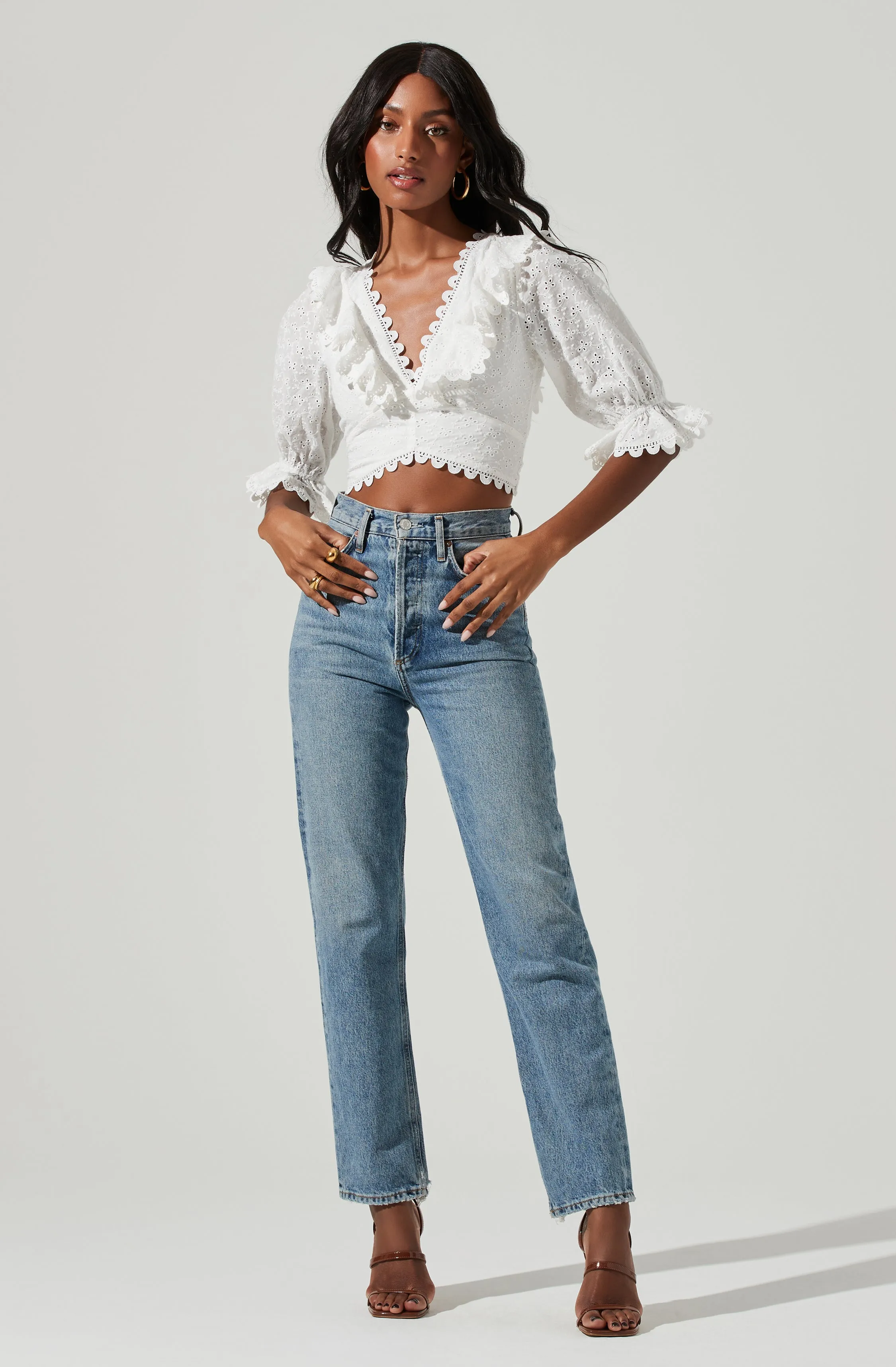 Eyelet Lace Up Back Top