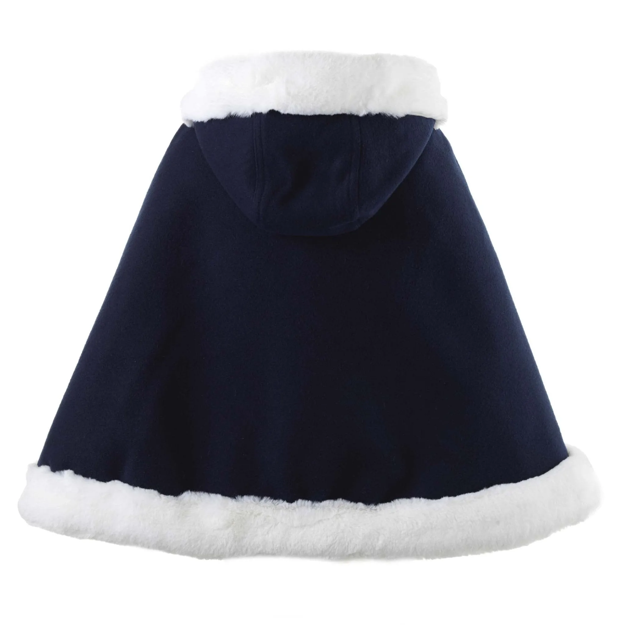 Faux Fur Trim Cape, Navy