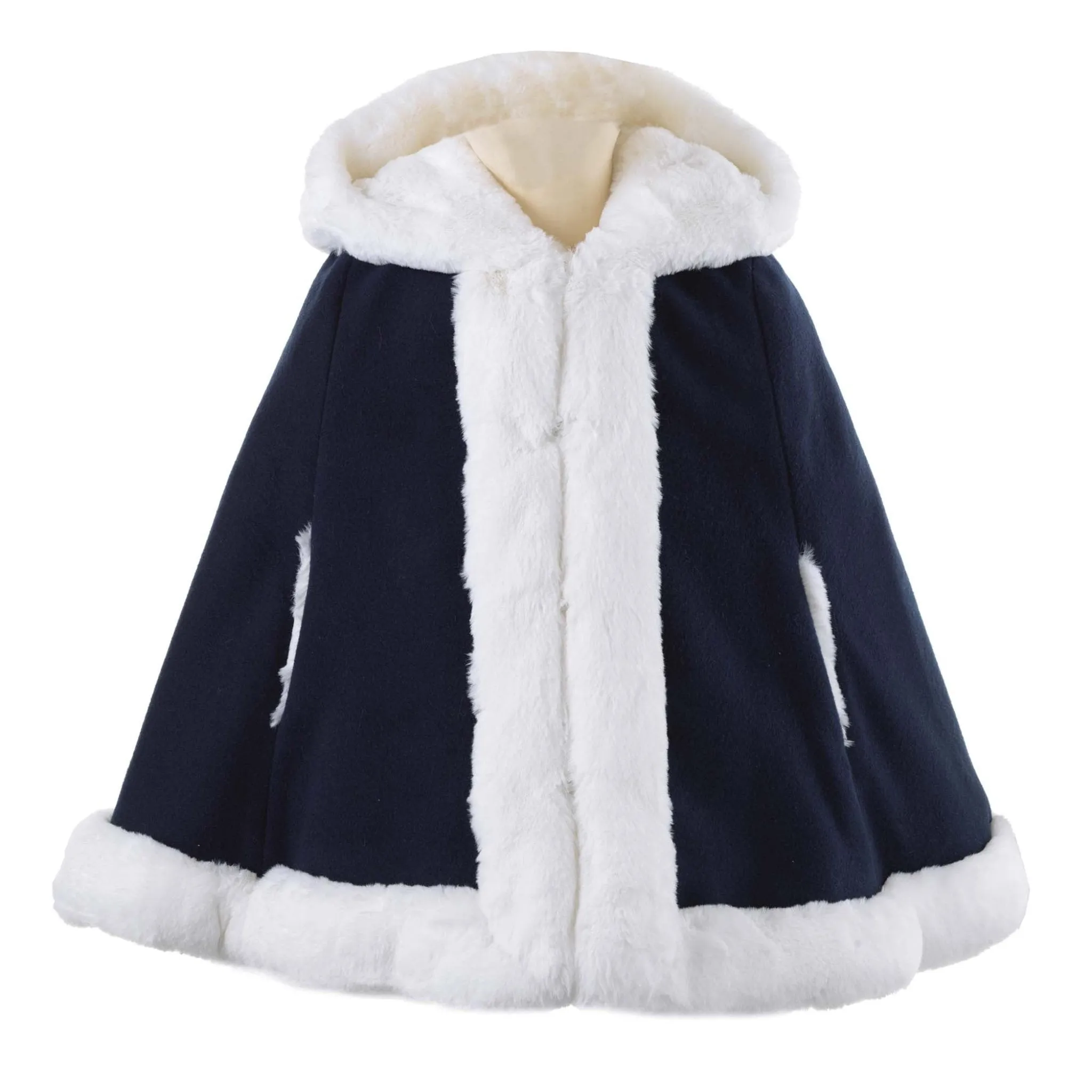 Faux Fur Trim Cape, Navy