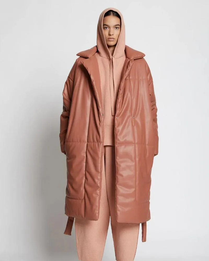 Faux Leather Puffer Trench Coat