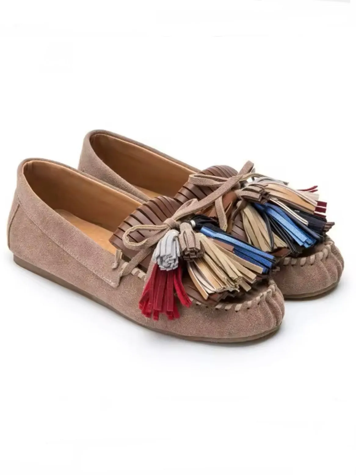 Faux suede fringed tassels slip on loafers shoes