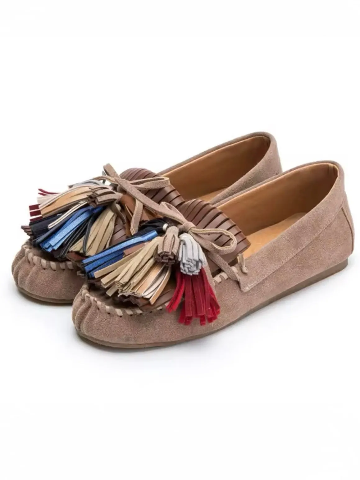 Faux suede fringed tassels slip on loafers shoes