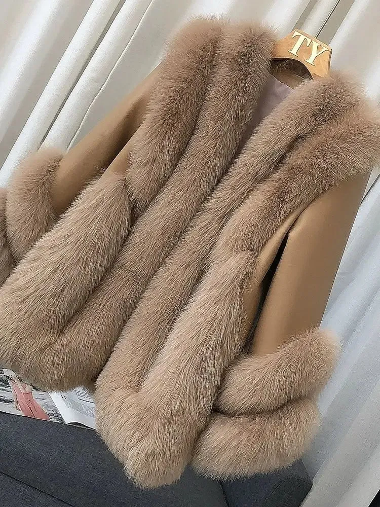 Fox Fur Leather Coat Women's