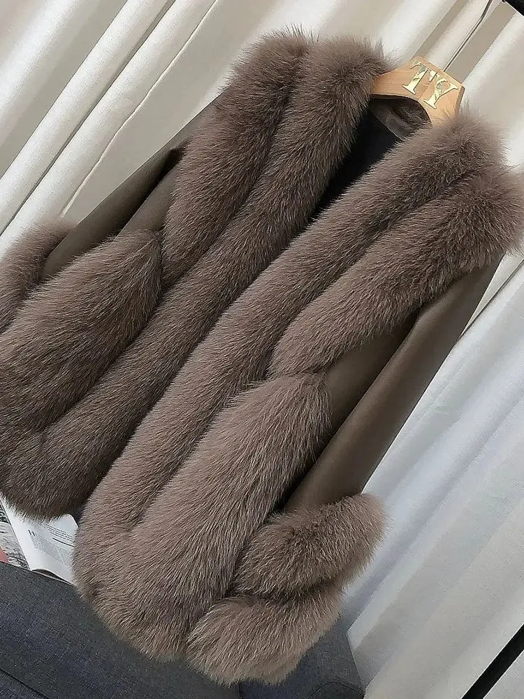 Fox Fur Leather Coat Women's