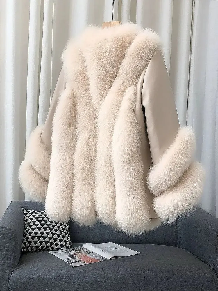 Fox Fur Leather Coat Women's