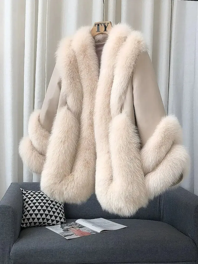 Fox Fur Leather Coat Women's