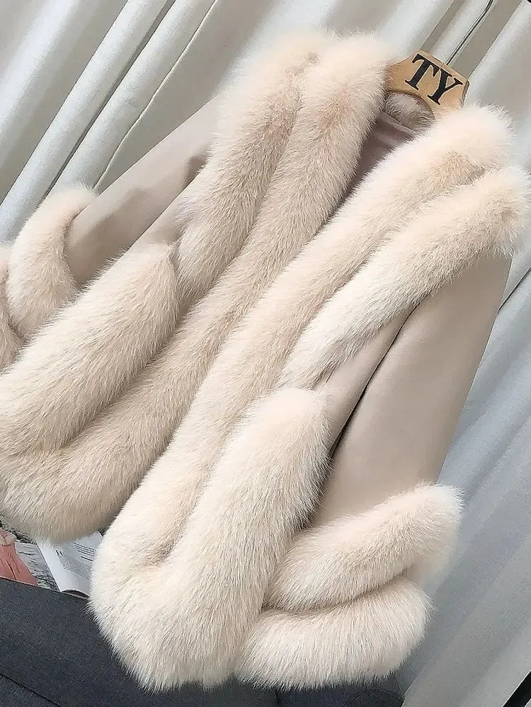 Fox Fur Leather Coat Women's