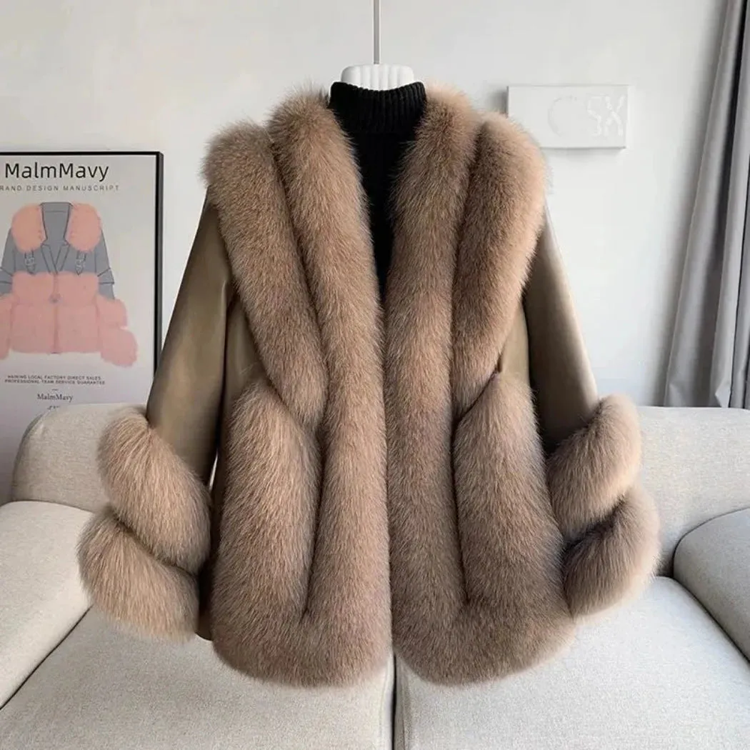 Fox Fur Leather Coat Women's