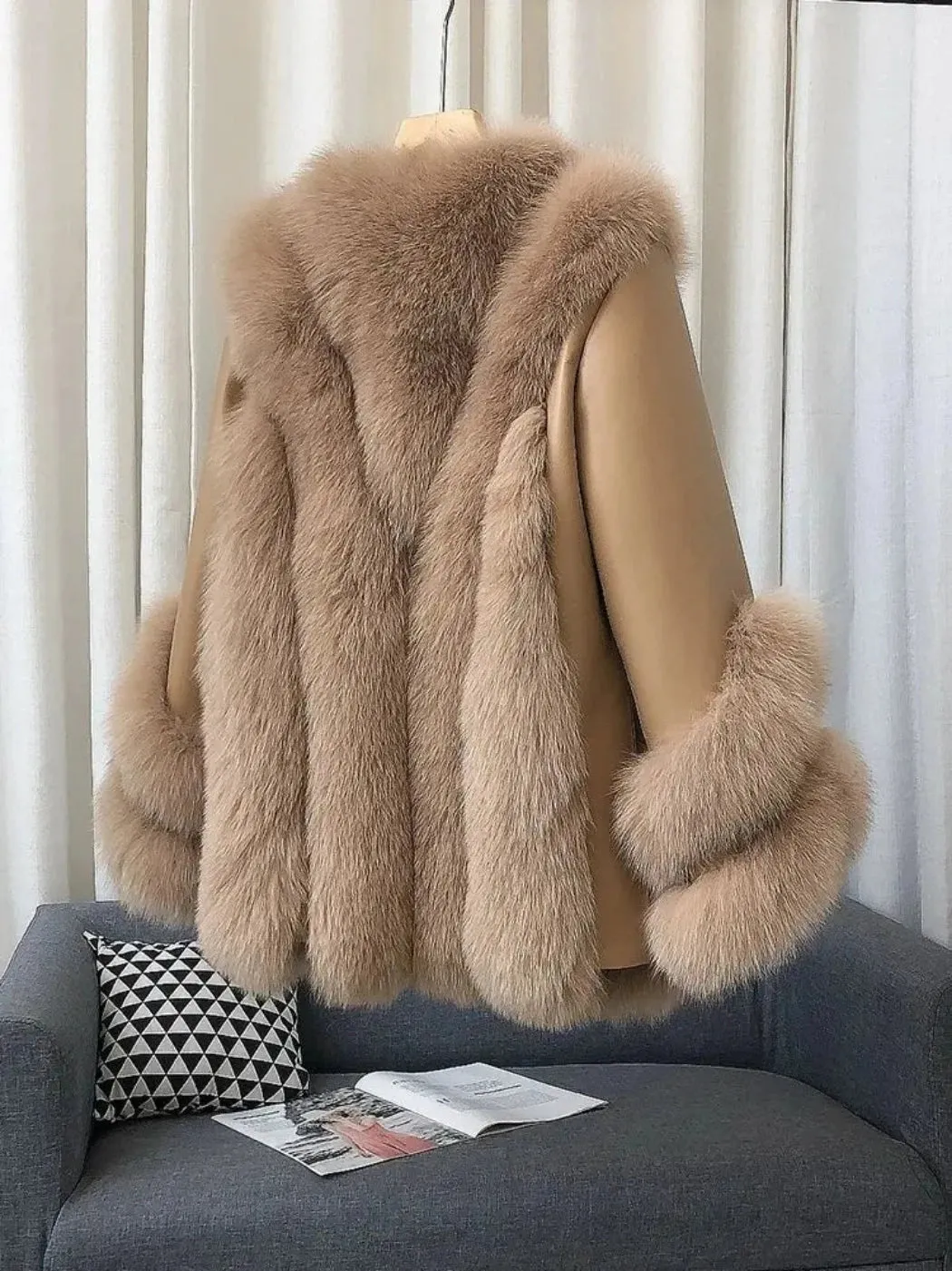 Fox Fur Leather Coat Women's