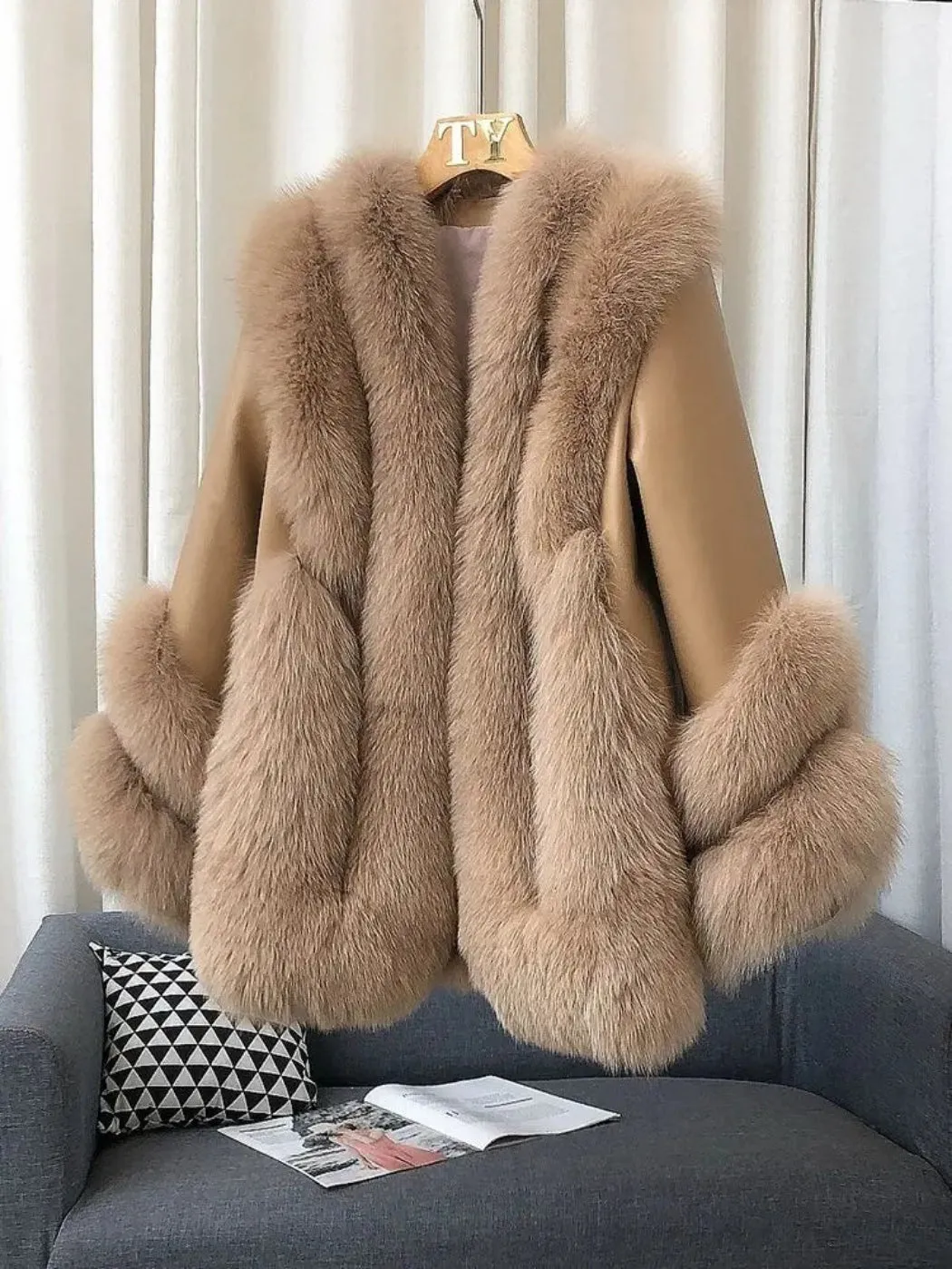 Fox Fur Leather Coat Women's