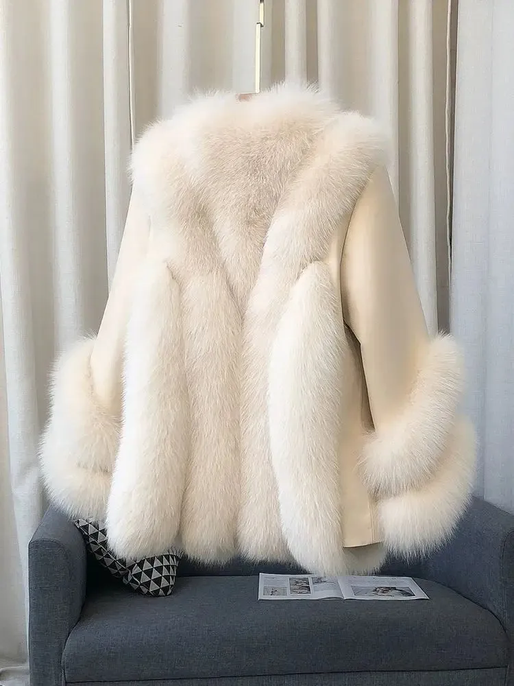 Fox Fur Leather Coat Women's