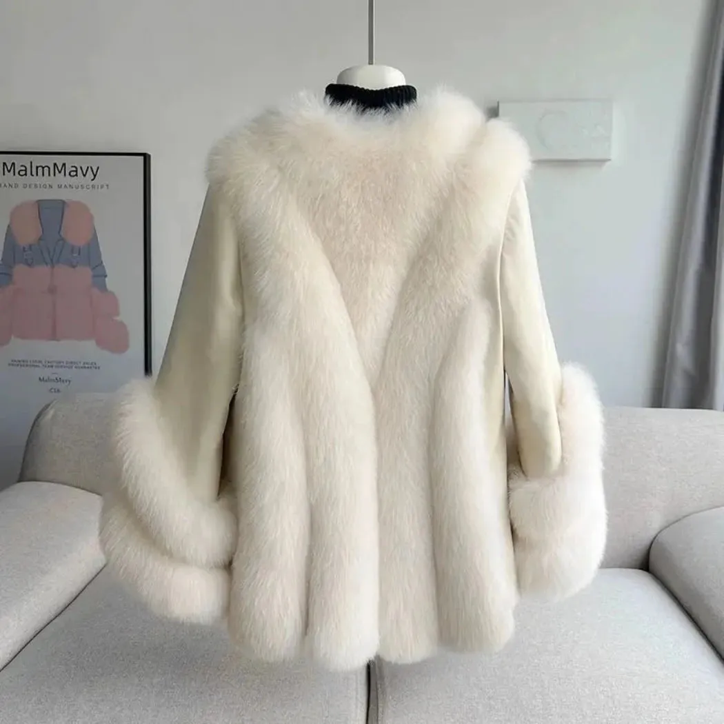 Fox Fur Leather Coat Women's