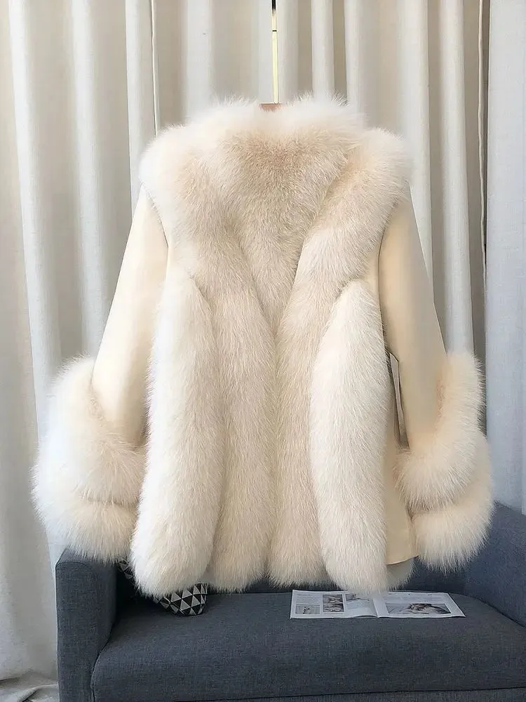 Fox Fur Leather Coat Women's