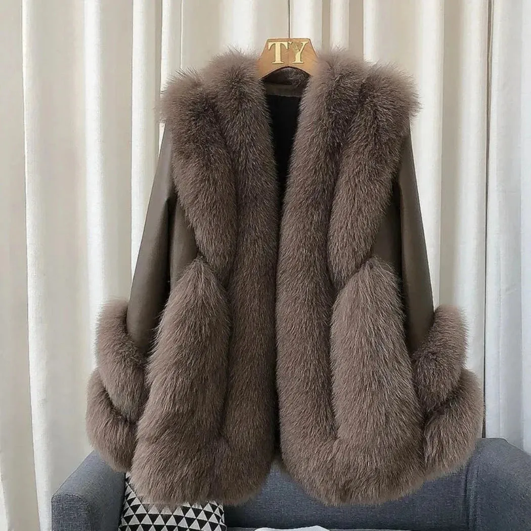 Fox Fur Leather Coat Women's