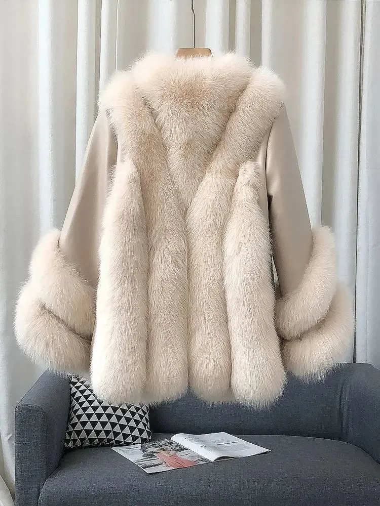 Fox Fur Leather Coat Women's