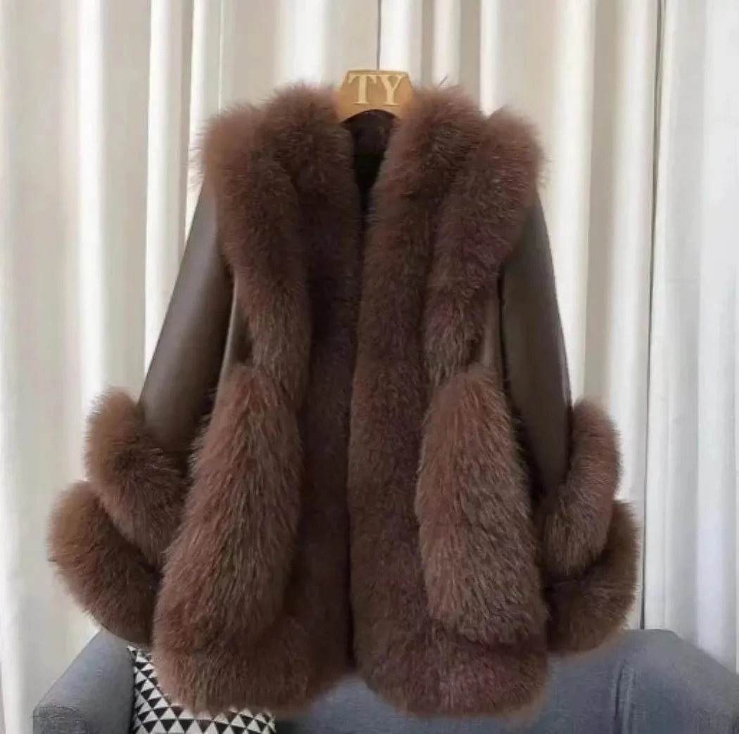 Fox Fur Leather Coat Women's