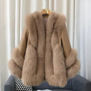 Fox Fur Leather Coat Women's