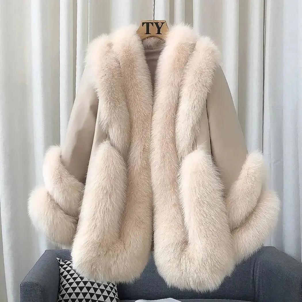 Fox Fur Leather Coat Women's