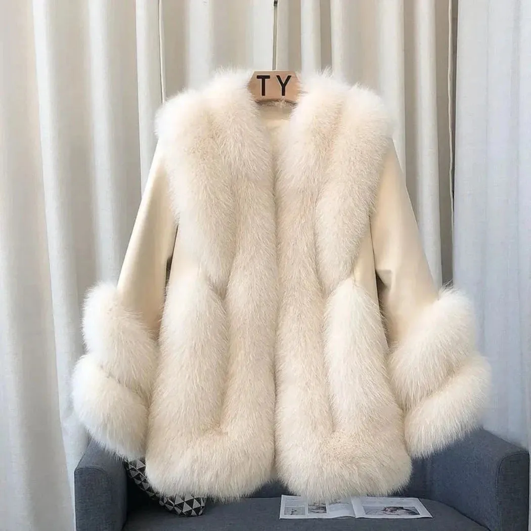 Fox Fur Leather Coat Women's