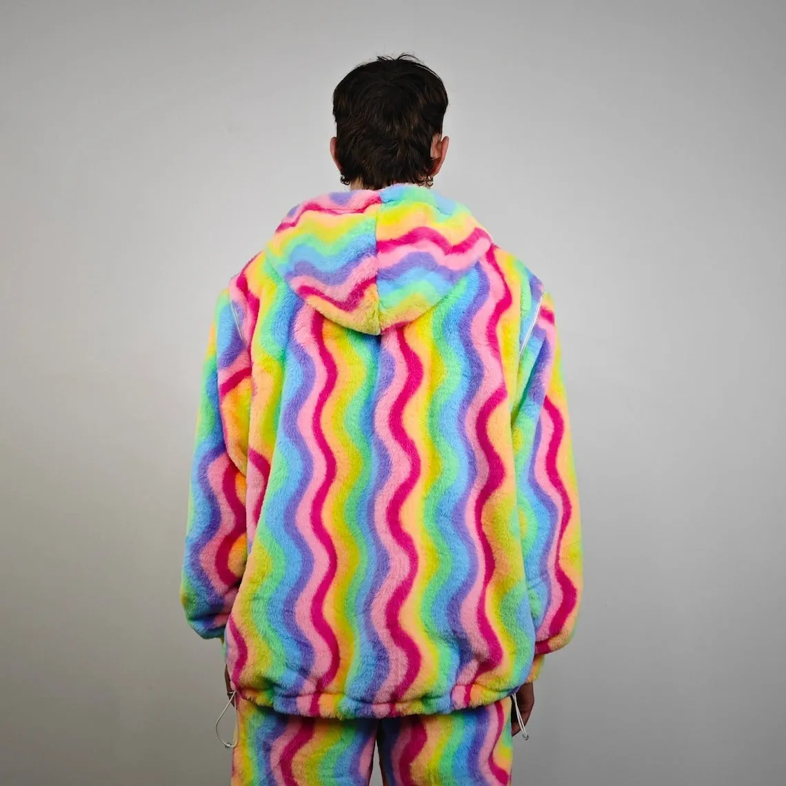 Gay jacket rainbow hoodie festival fleece bright raver bomber fluffy carnival overcoat LGBT jumper festival pullover burning man top