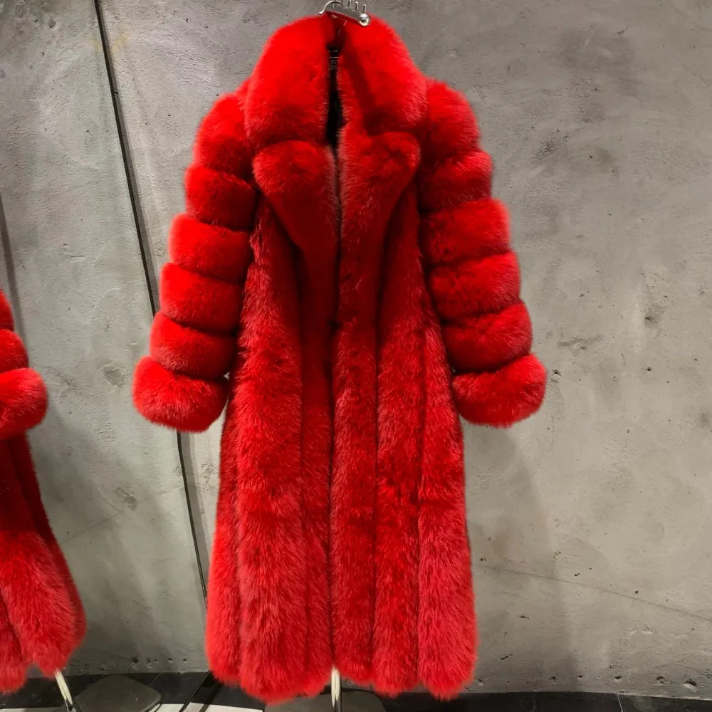 Genuine Fox Fur Maxi Coat for Women