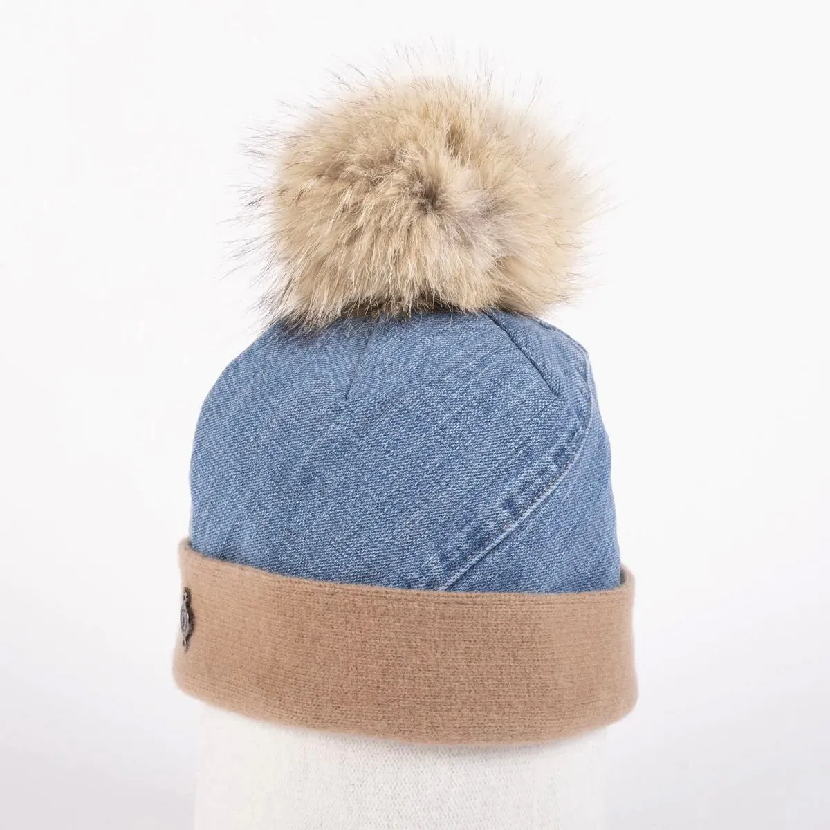 Harricana | Upcycled Jeans Beanie with Upcycled Fur Pom