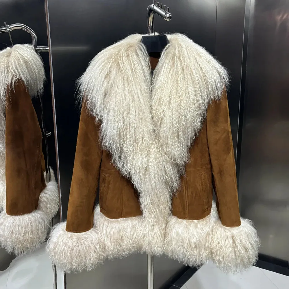 Haute Couture Suede Leather Jacket with Luxurious Fur