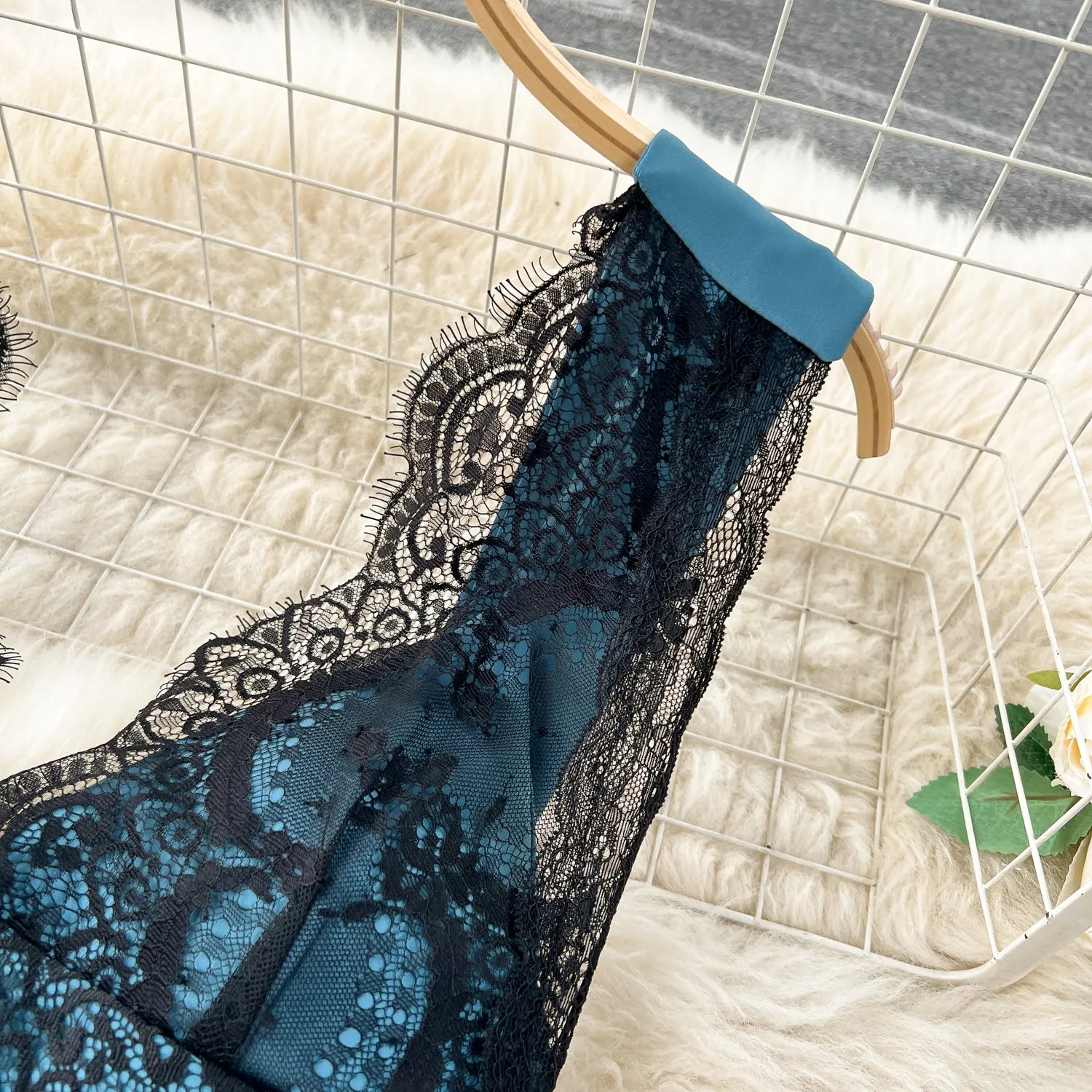 High-end Black Lace Patchwork Slip Dress