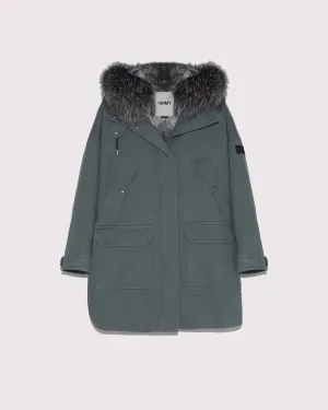 Hooded cotton parka with fox and rabbit fur