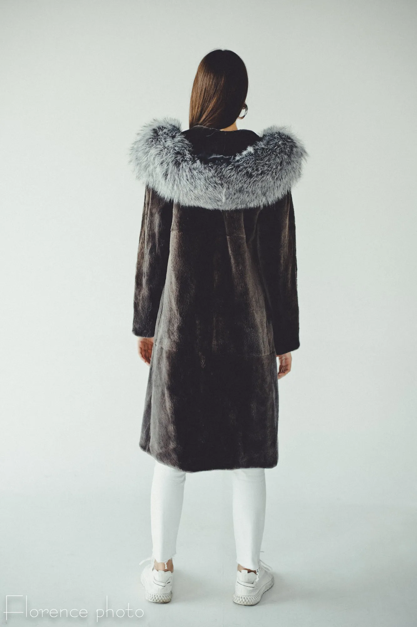 Hooded Long Silver Fox and Beaver Coat