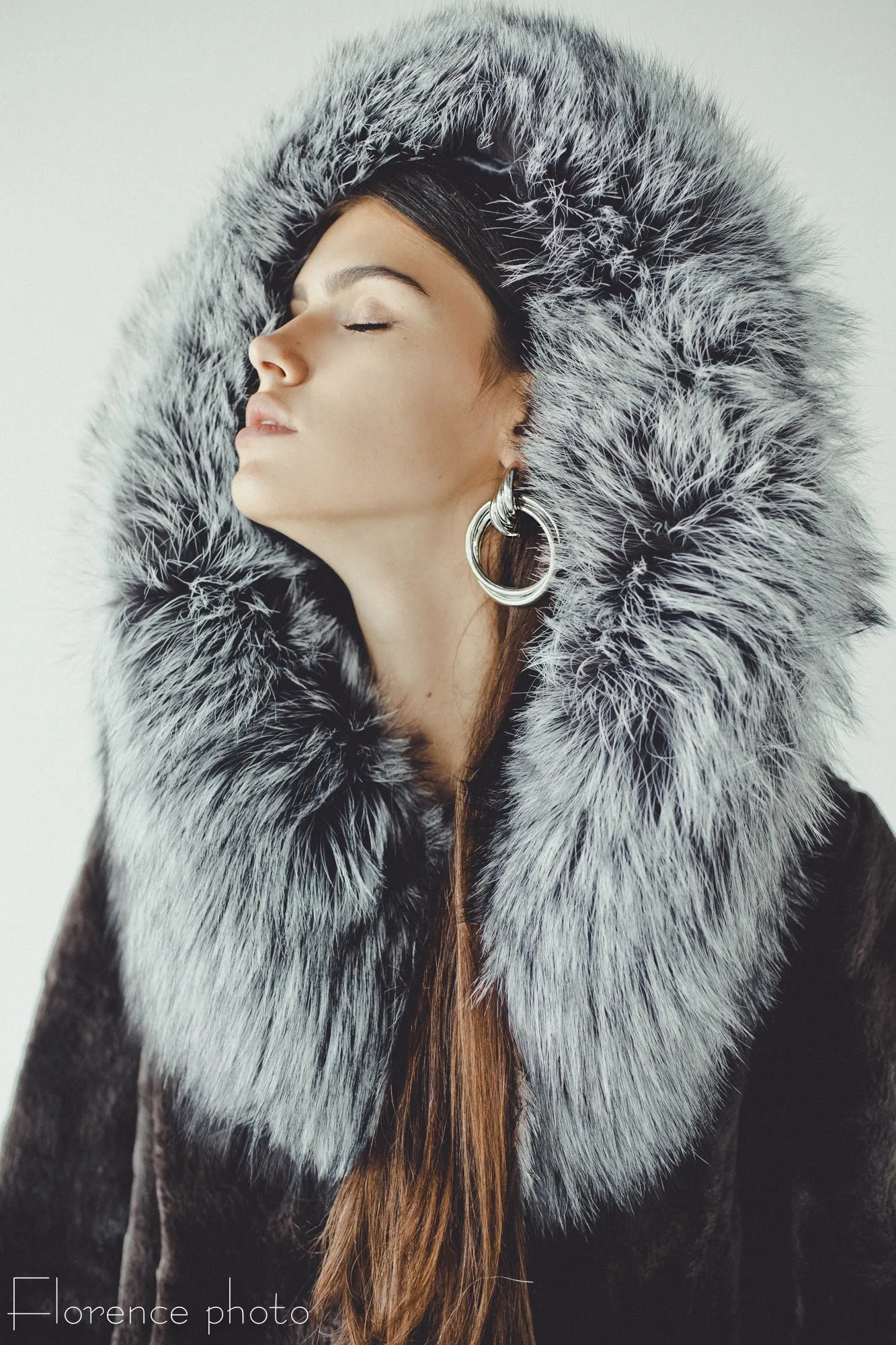 Hooded Long Silver Fox and Beaver Coat