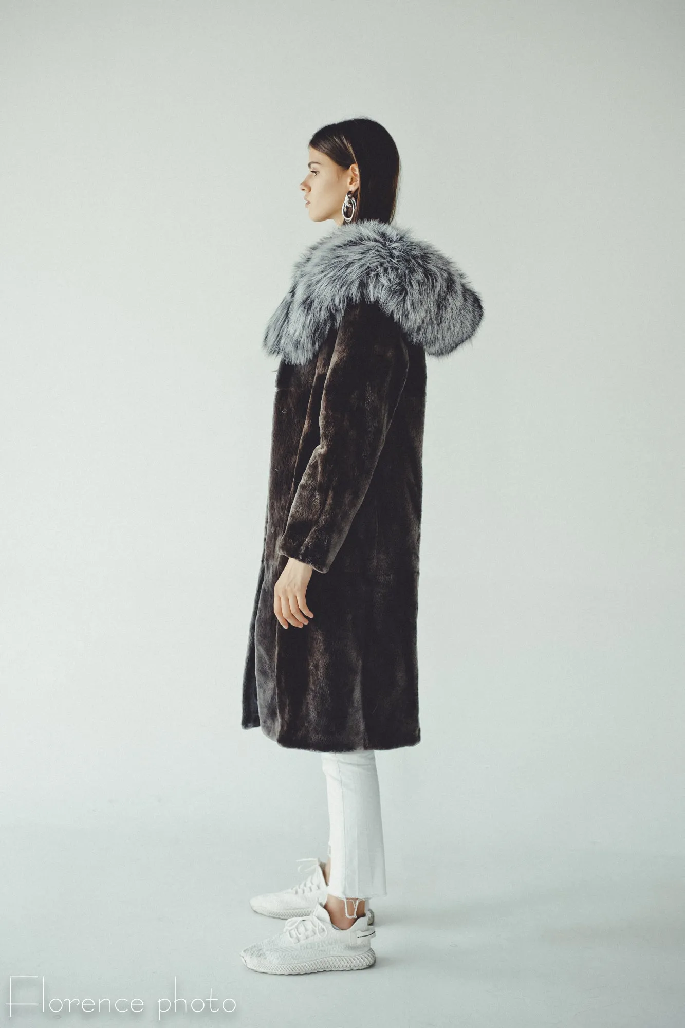 Hooded Long Silver Fox and Beaver Coat