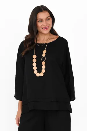 Johanna Black Linen Blend Top