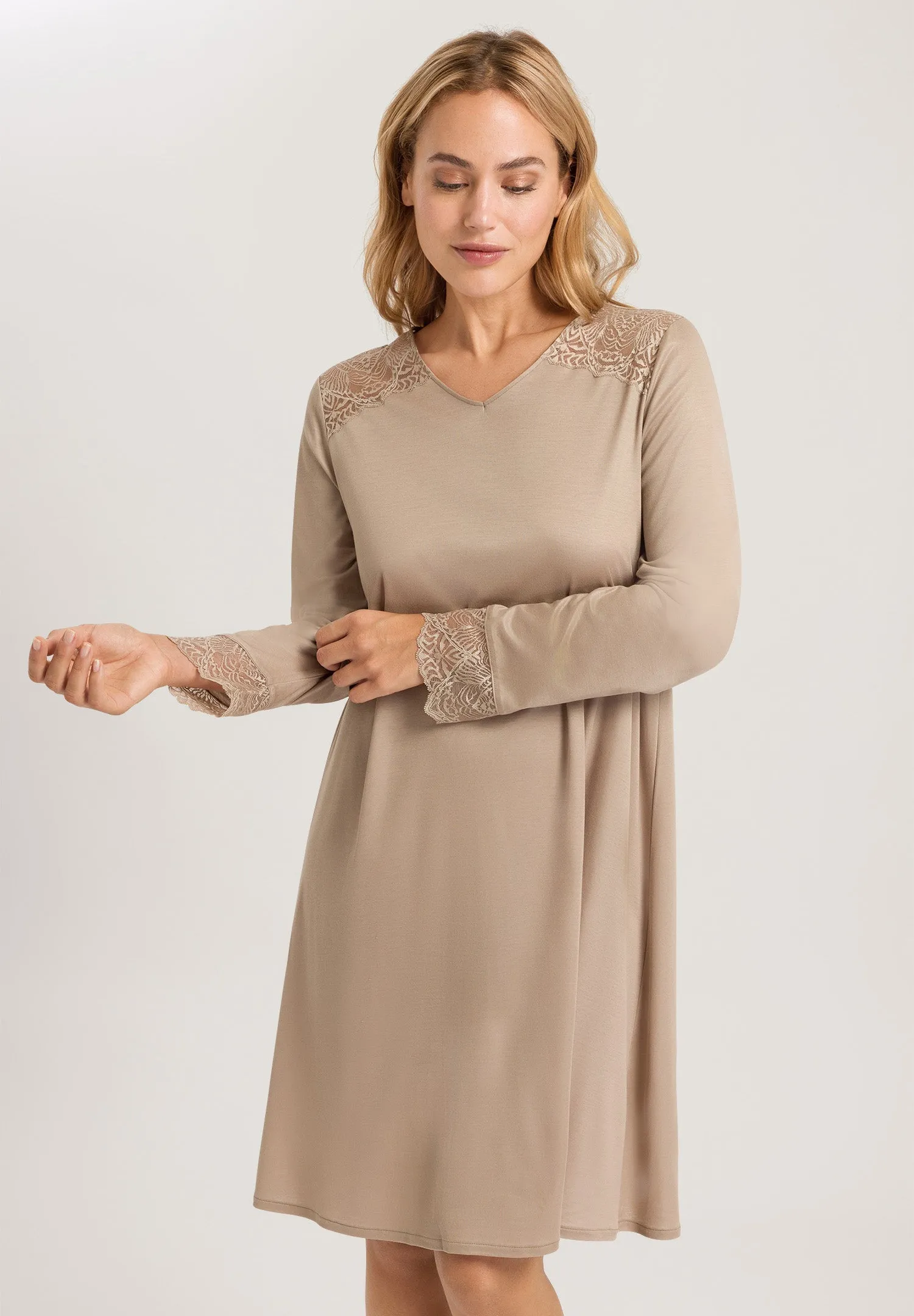 Josephine Soft TENCEL™ Lace Trim Nightgown | Deep Taupe 74938-2828