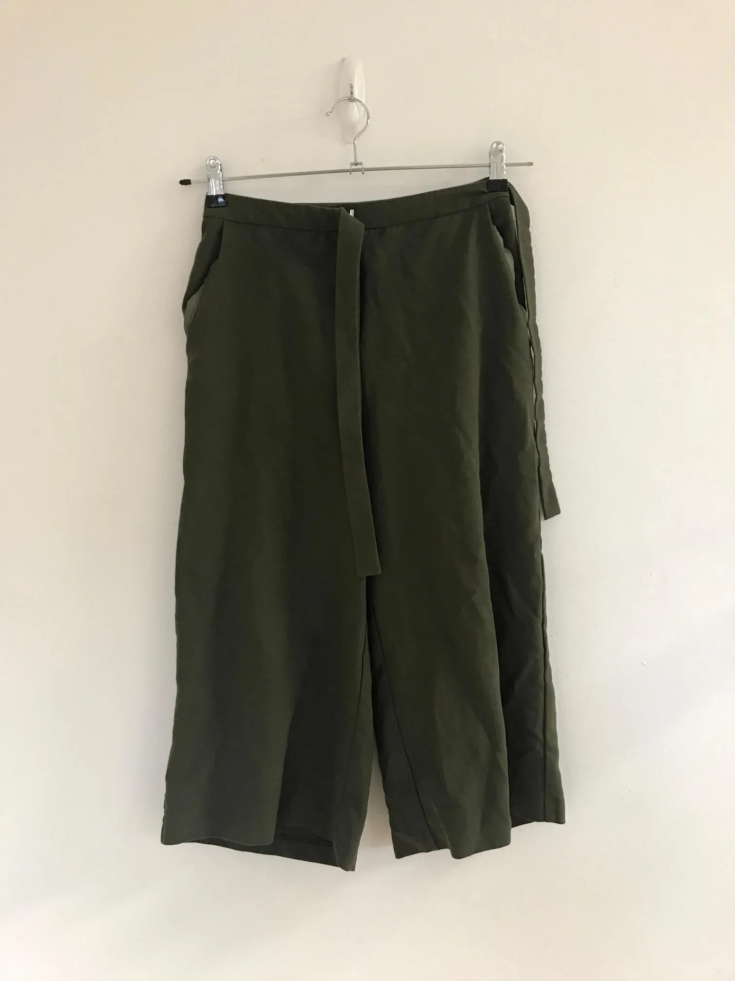 Khaki Belted Culottes, Missguided, Size 8 (Viscose, Elastane, Polyester, Polyester)