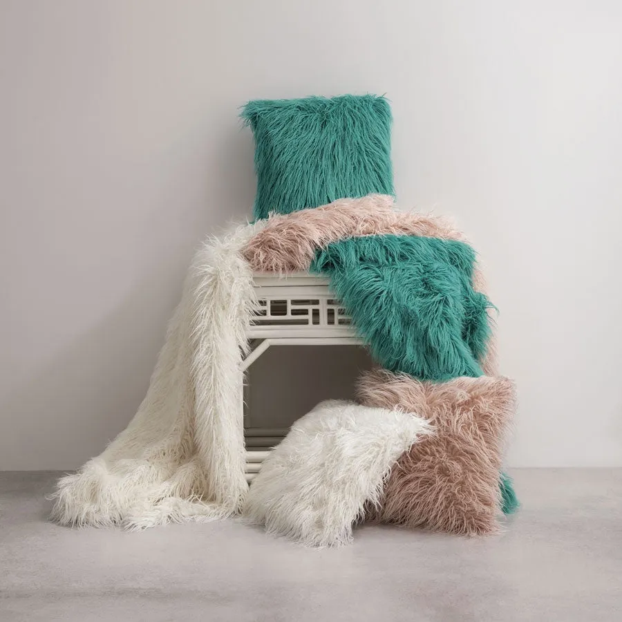 Khan Teal Mongolian Faux Fur Throw by Logan and Mason