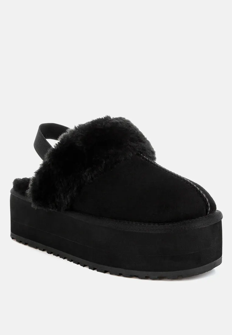 Kutchu Faux Fur Trim Platform Classic Slingback