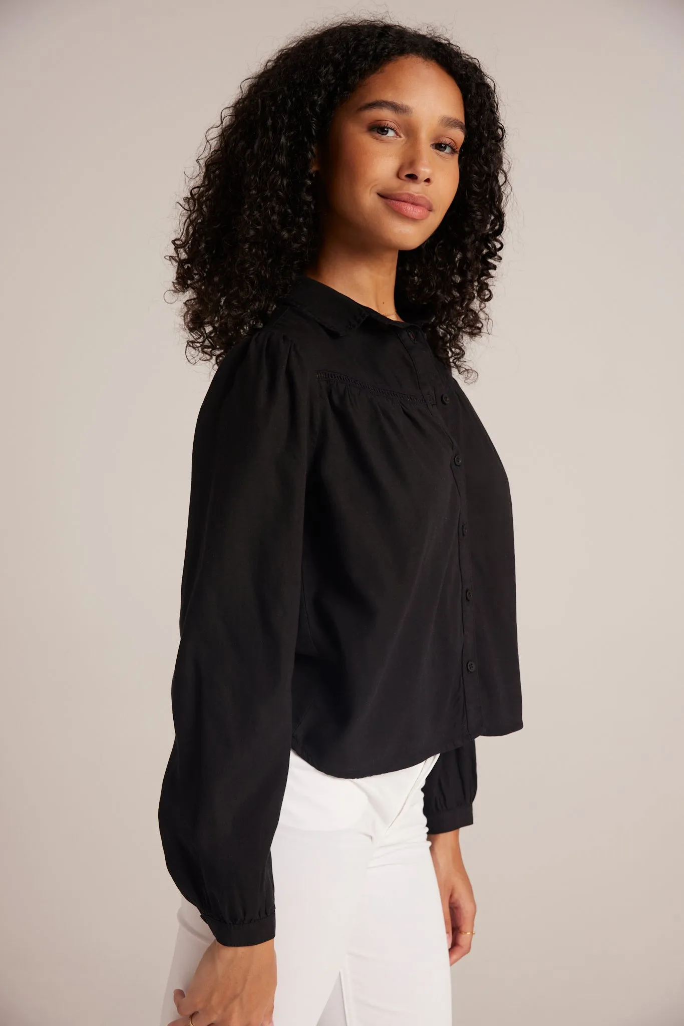 Ladder Trim Long Sleeve Shirt - Black