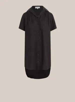 Ladder Trim Shirt Dress - Black