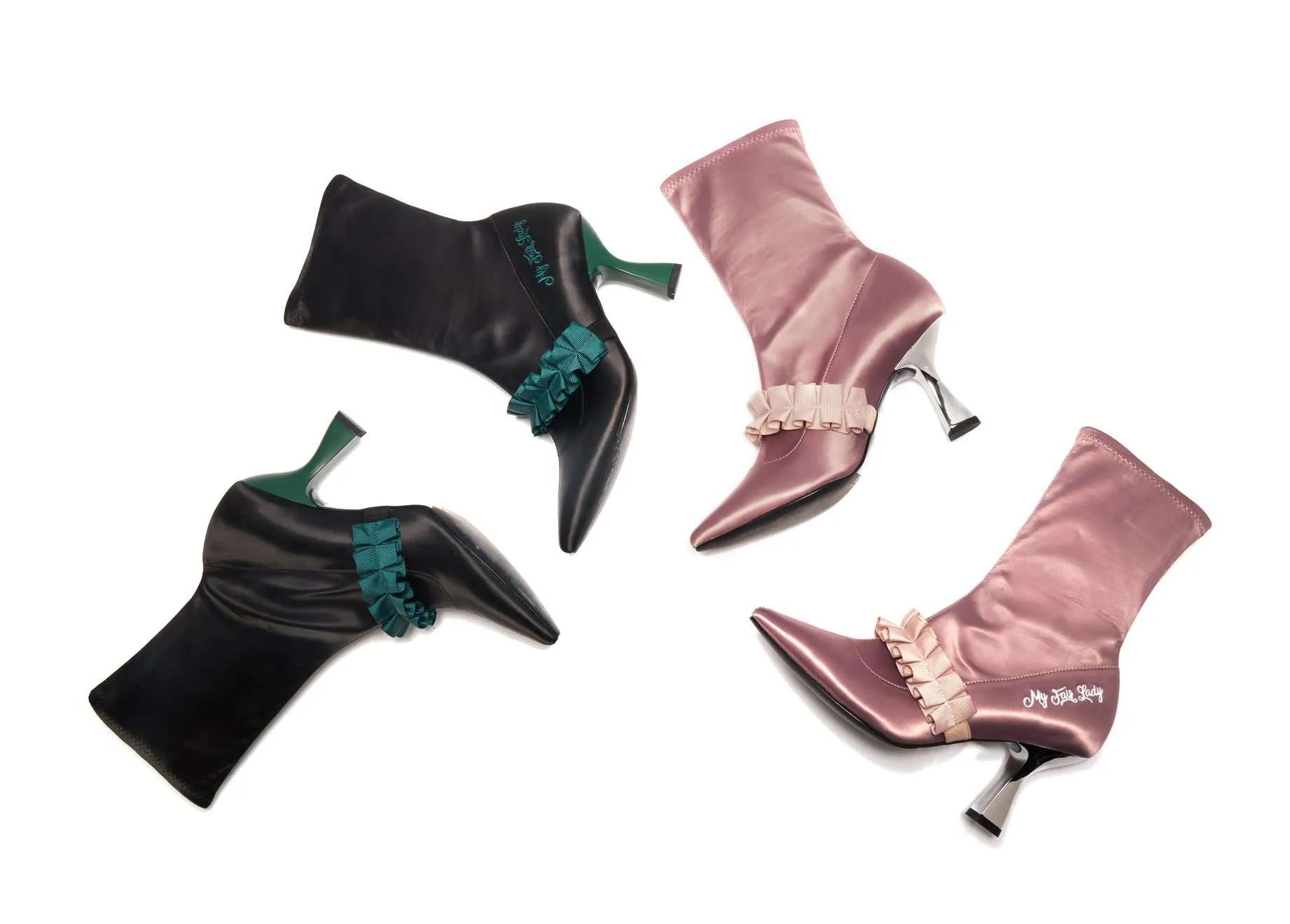 Ladies Romantic Satin Ruffle Boot 5348 Pink