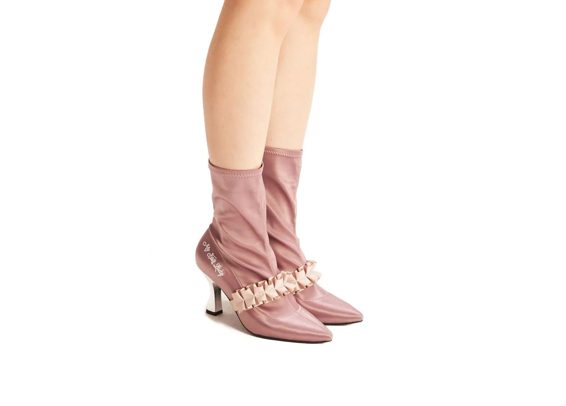 Ladies Romantic Satin Ruffle Boot 5348 Pink