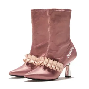 Ladies Romantic Satin Ruffle Boot 5348 Pink