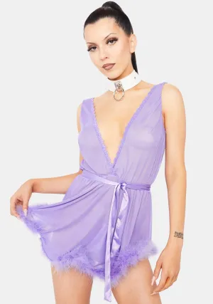 Lavender Mesh Babydoll With Faux Fur