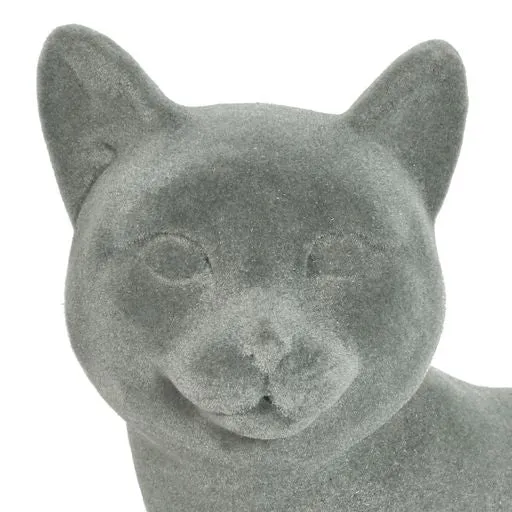 Laying Cat Figurine Grey Velvet Ornament