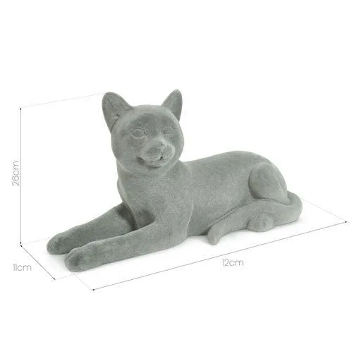 Laying Cat Figurine Grey Velvet Ornament