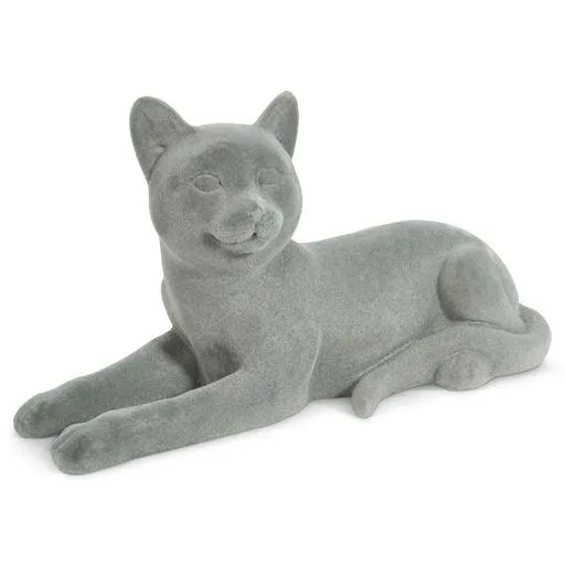 Laying Cat Figurine Grey Velvet Ornament