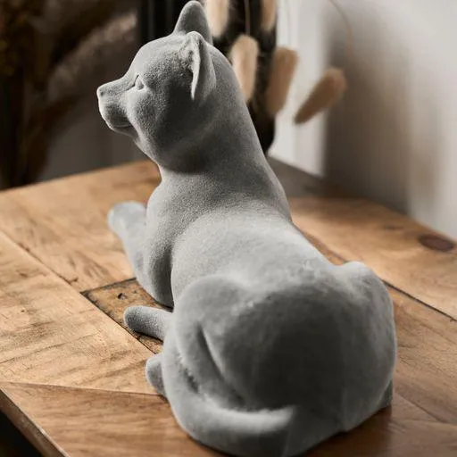 Laying Cat Figurine Grey Velvet Ornament